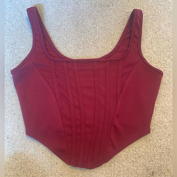 Corset Style Red Wine Crop Top - Picture 3 of 4